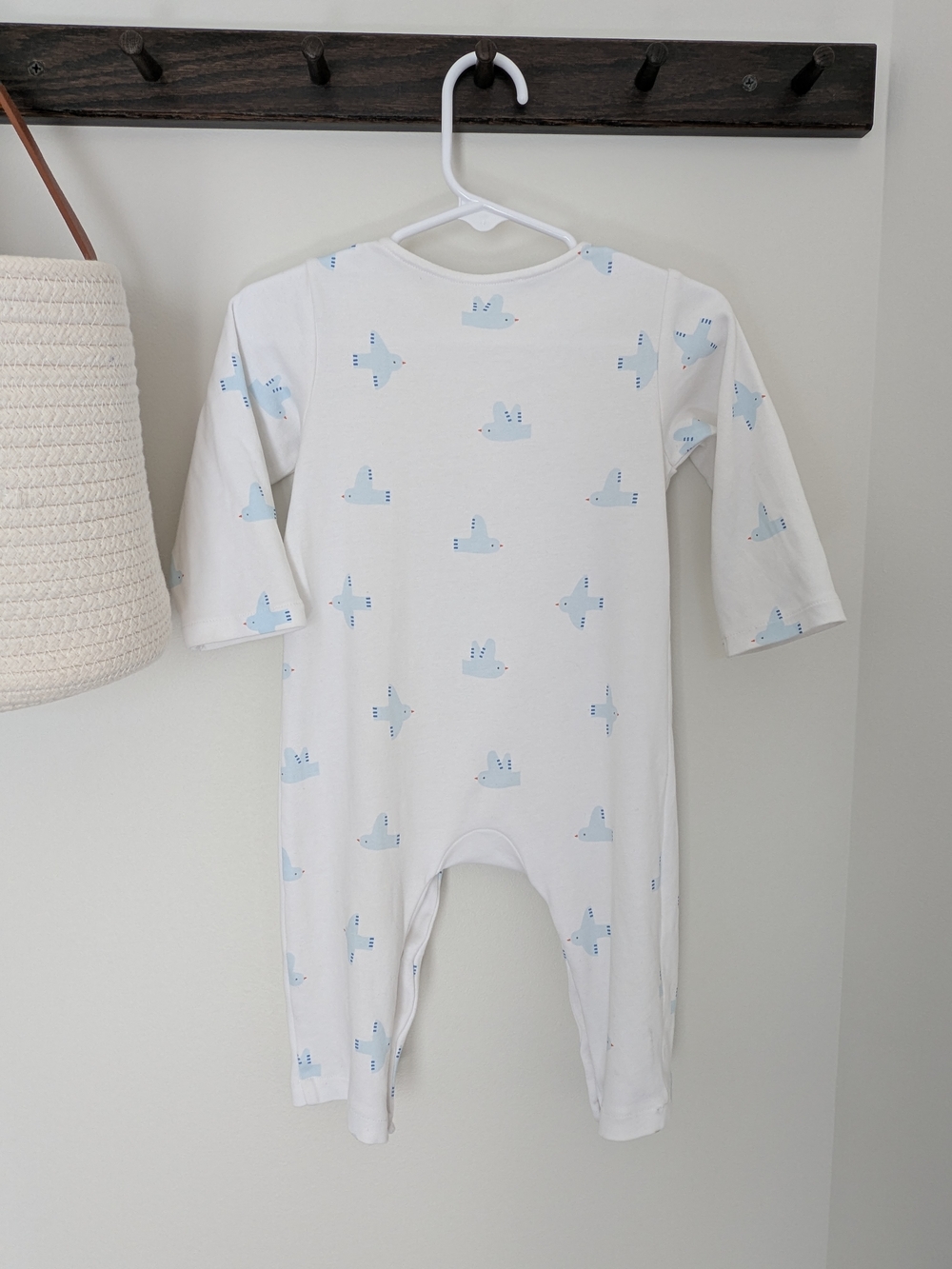 Jacadi One-Piece White with Light Blue Bird Motif 12m